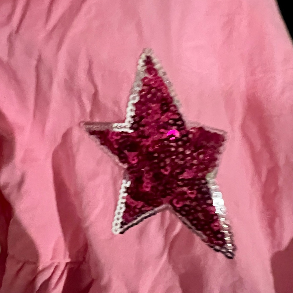 Peach Love California Pink Baby Doll Dress Sequin patches & sequin hem sz L - Picture 13 of 14